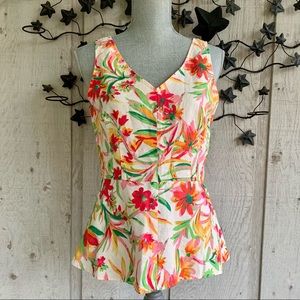 J. Crew Factory Linen Blend Peplum Floral Top